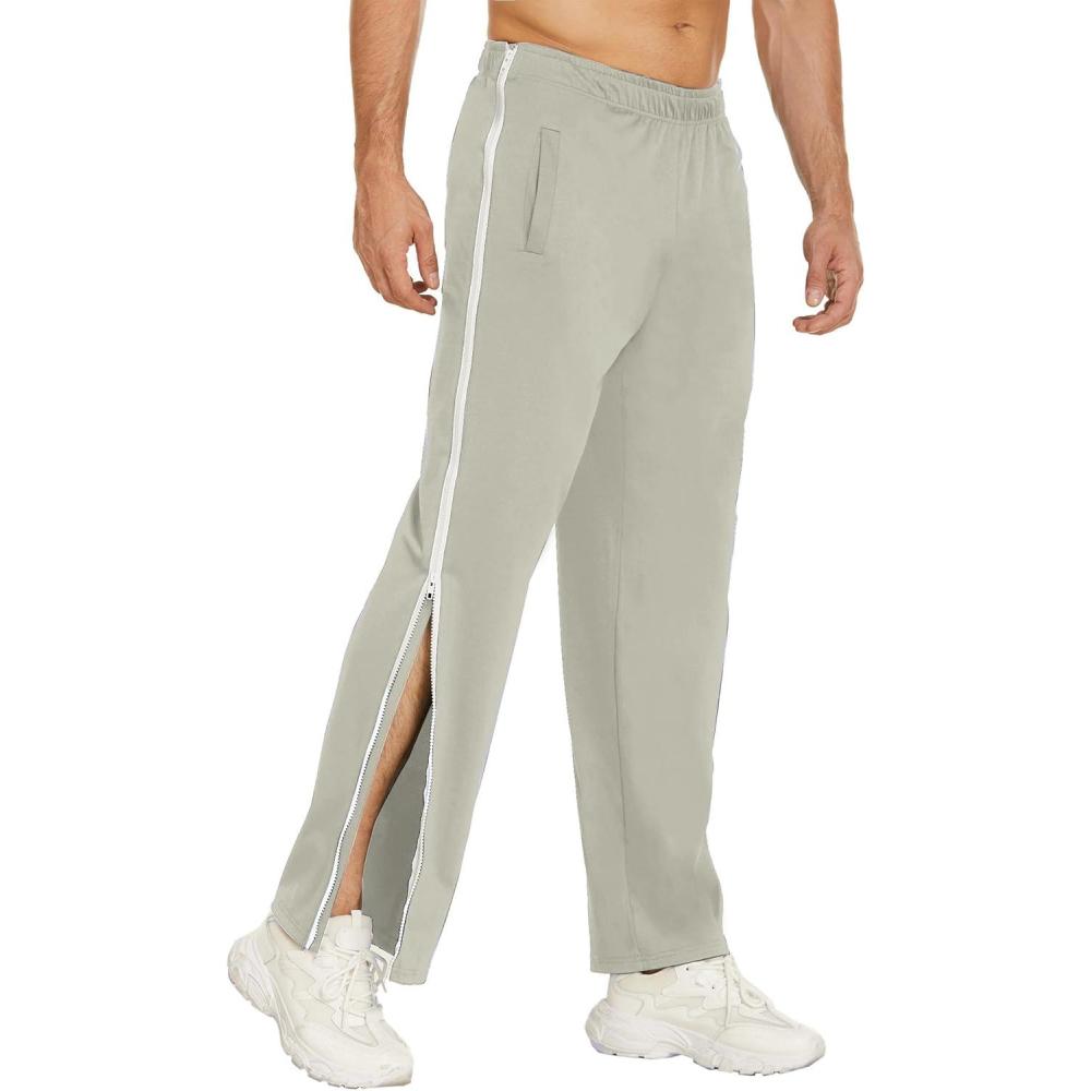 imageDeyeek Mens Tear Away Basketball Pants 2 Side Zippers Snap Off Full Open Down Sweatpants Leg Post Surgery Pant with PocketsLight Grey