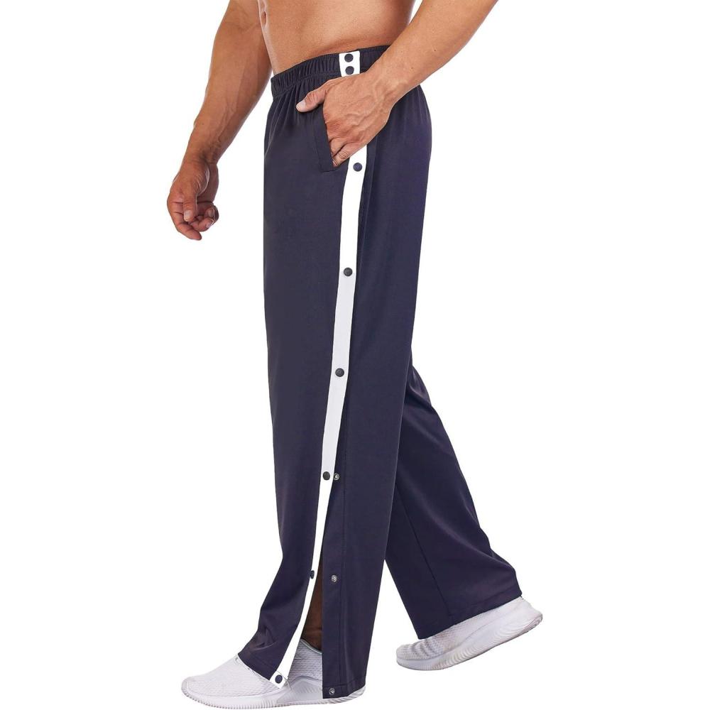 imageDeyeek Mens Tear Away Basketball Pants High Split Snap Button Casual PostSurgery Sweatpants with PocketsNavy Blue