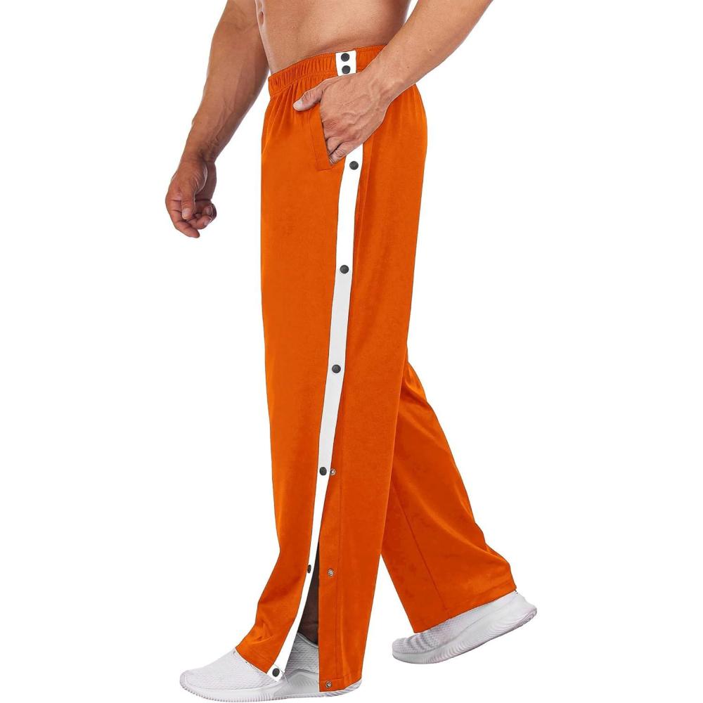 imageDeyeek Mens Tear Away Basketball Pants High Split Snap Button Casual PostSurgery Sweatpants with PocketsOrange