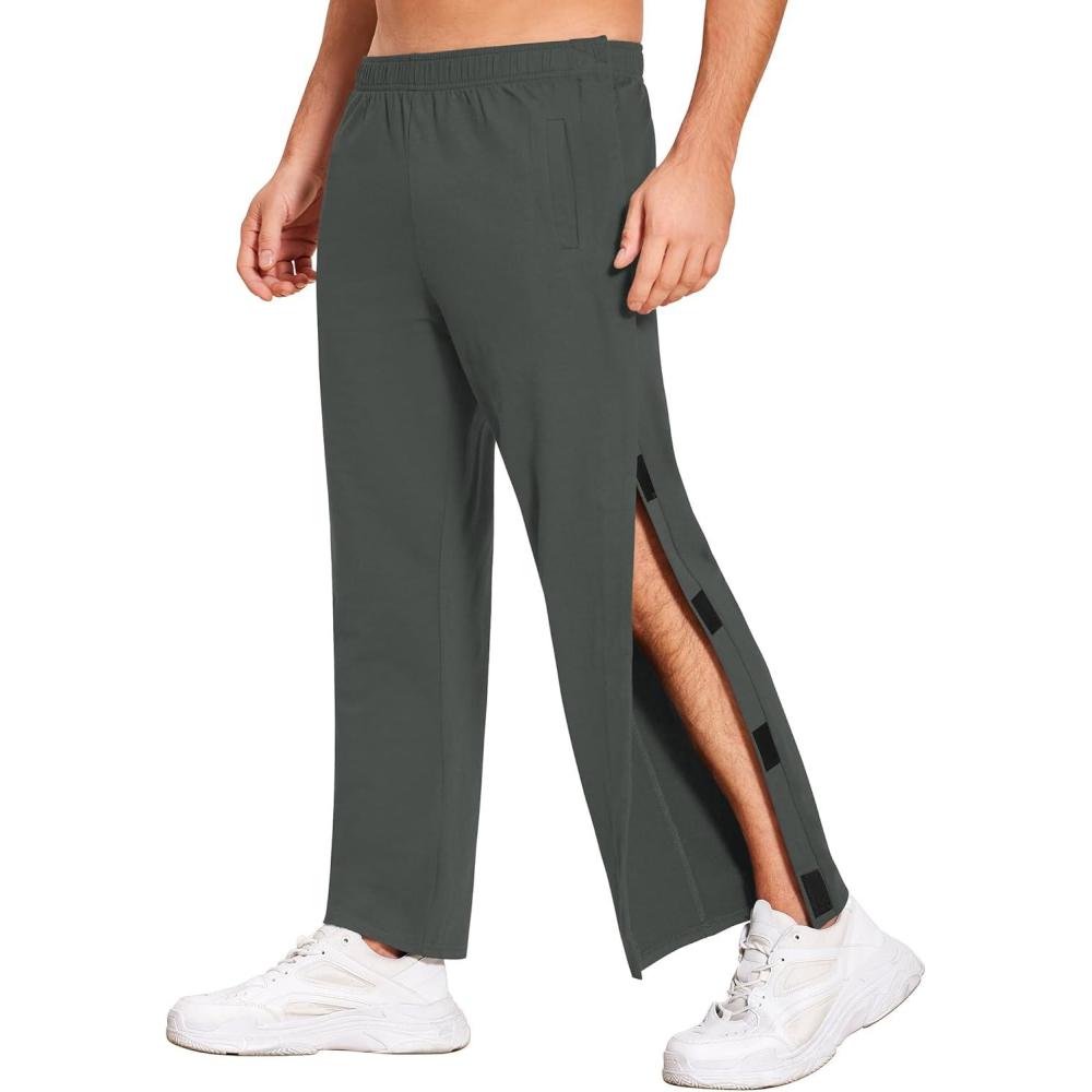 imageDeyeek Mens Tear Away Pants 2 Side Snap Open Bottom Sweatpants Loose Fit Casual Post Surgery Pants with PocketsDark Grey
