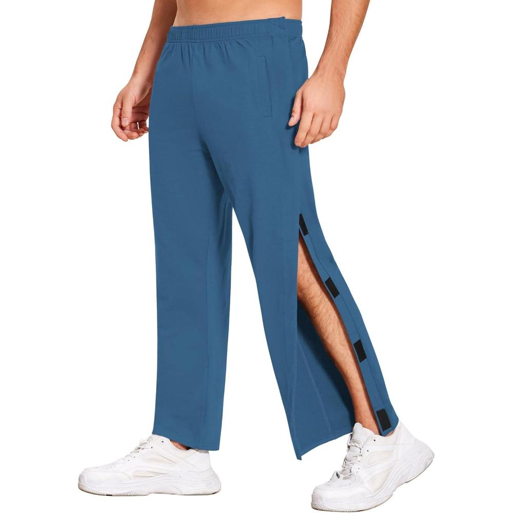 imageDeyeek Mens Tear Away Pants 2 Side Snap Open Bottom Sweatpants Loose Fit Casual Post Surgery Pants with PocketsDeep Blue