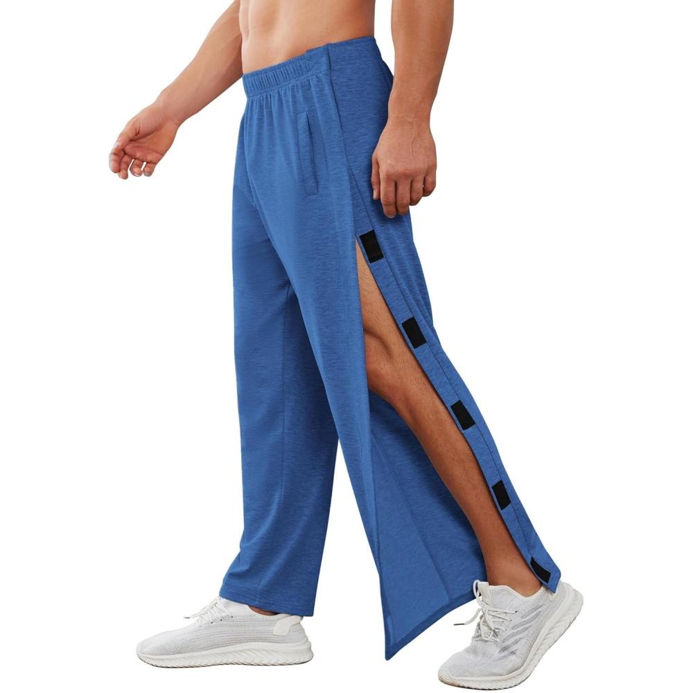 imageDeyeek Mens Tear Away Pants 2 Side Snap Open Bottom Sweatpants Loose Fit Casual Post Surgery Pants with PocketsRoyal Blue