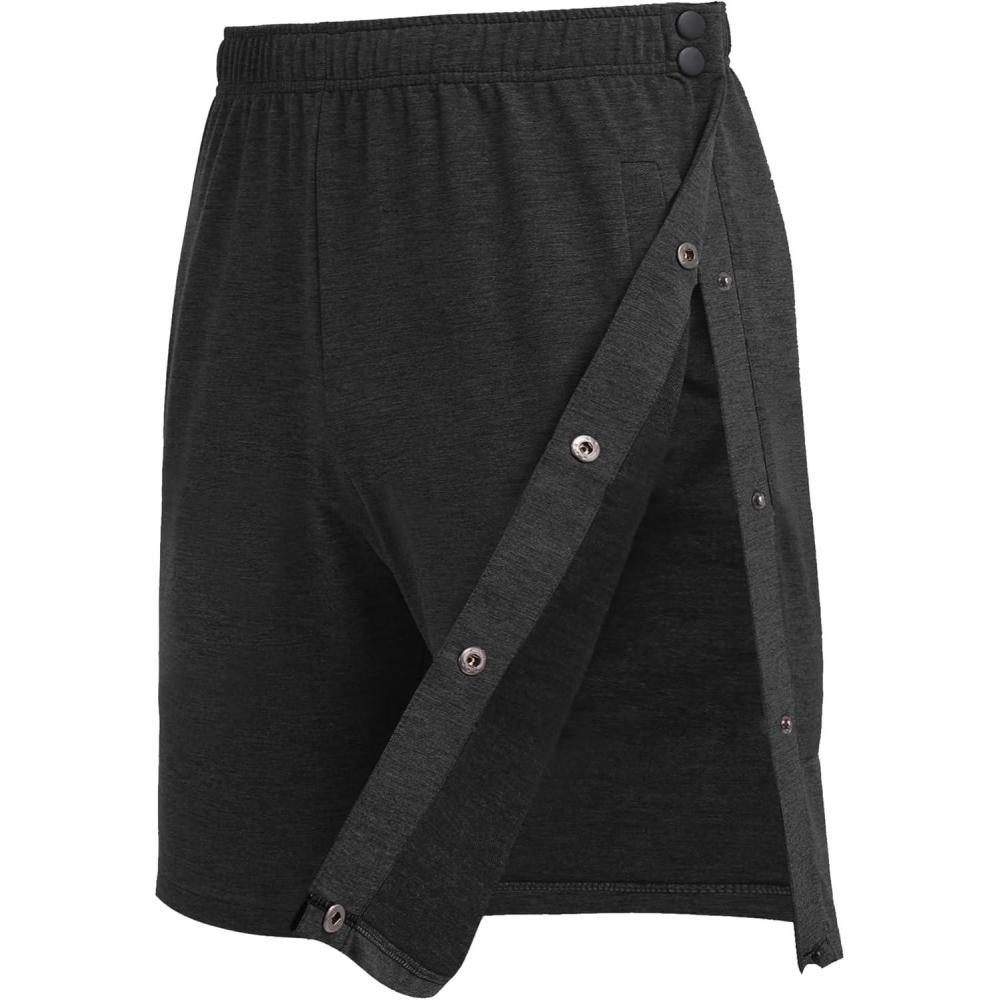 imageDeyeek Mens Tear Away Shorts Post Surgery Recovery Side Snap Shorts Color Block Cotton Break Away Pants with PocketsBlack