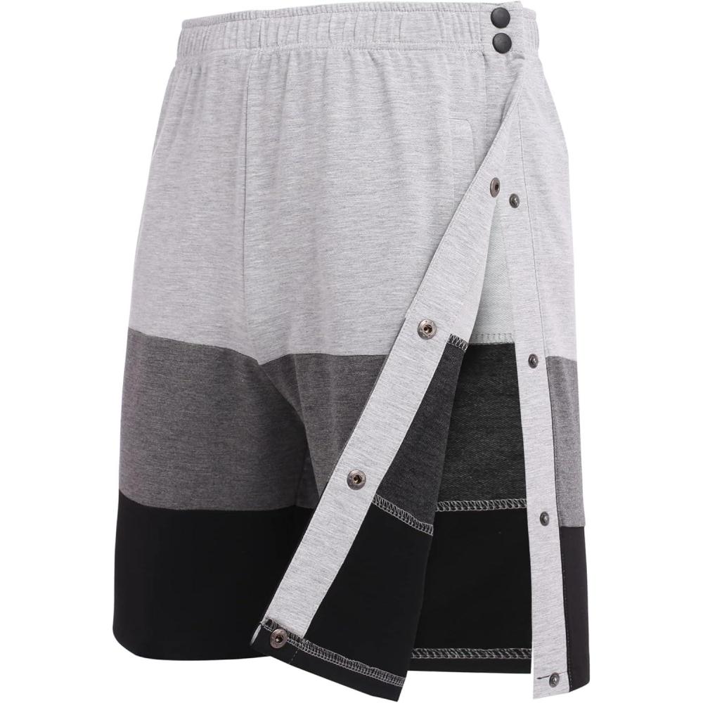 imageDeyeek Mens Tear Away Shorts Post Surgery Recovery Side Snap Shorts Color Block Cotton Break Away Pants with PocketsStyle 1