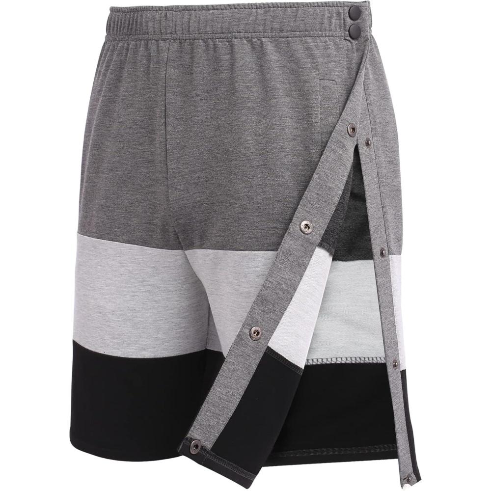 imageDeyeek Mens Tear Away Shorts Post Surgery Recovery Side Snap Shorts Color Block Cotton Break Away Pants with PocketsStyle 2