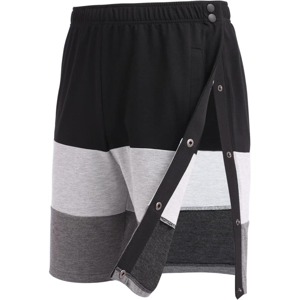 imageDeyeek Mens Tear Away Shorts Post Surgery Recovery Side Snap Shorts Color Block Cotton Break Away Pants with PocketsStyle 3