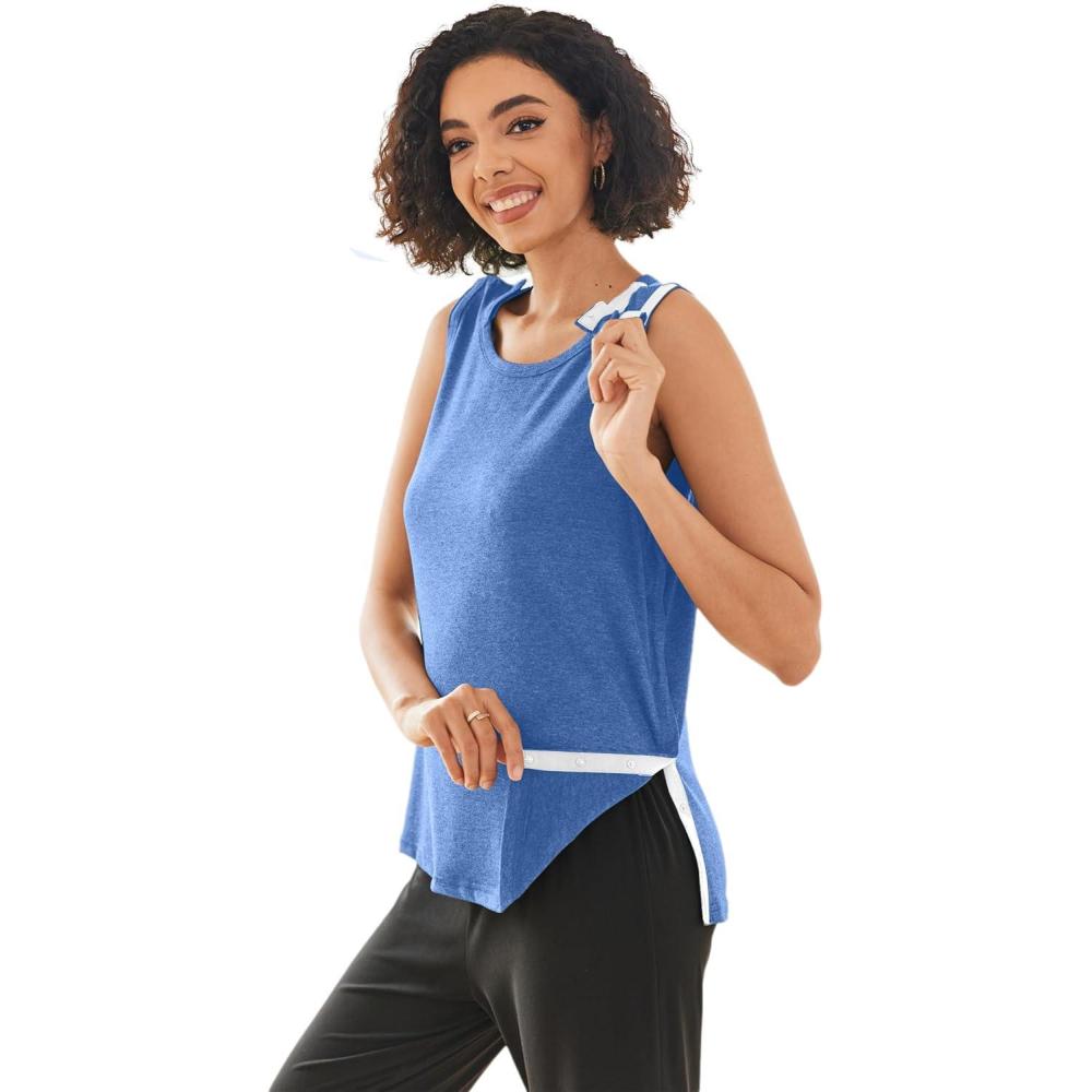 imageDeyeek Post Shoulder Surgery Shirts for Women Tear Away Snap Button Rotator Cuff Shirt Mastectomy Chemo Port Access Tank TopsBlue