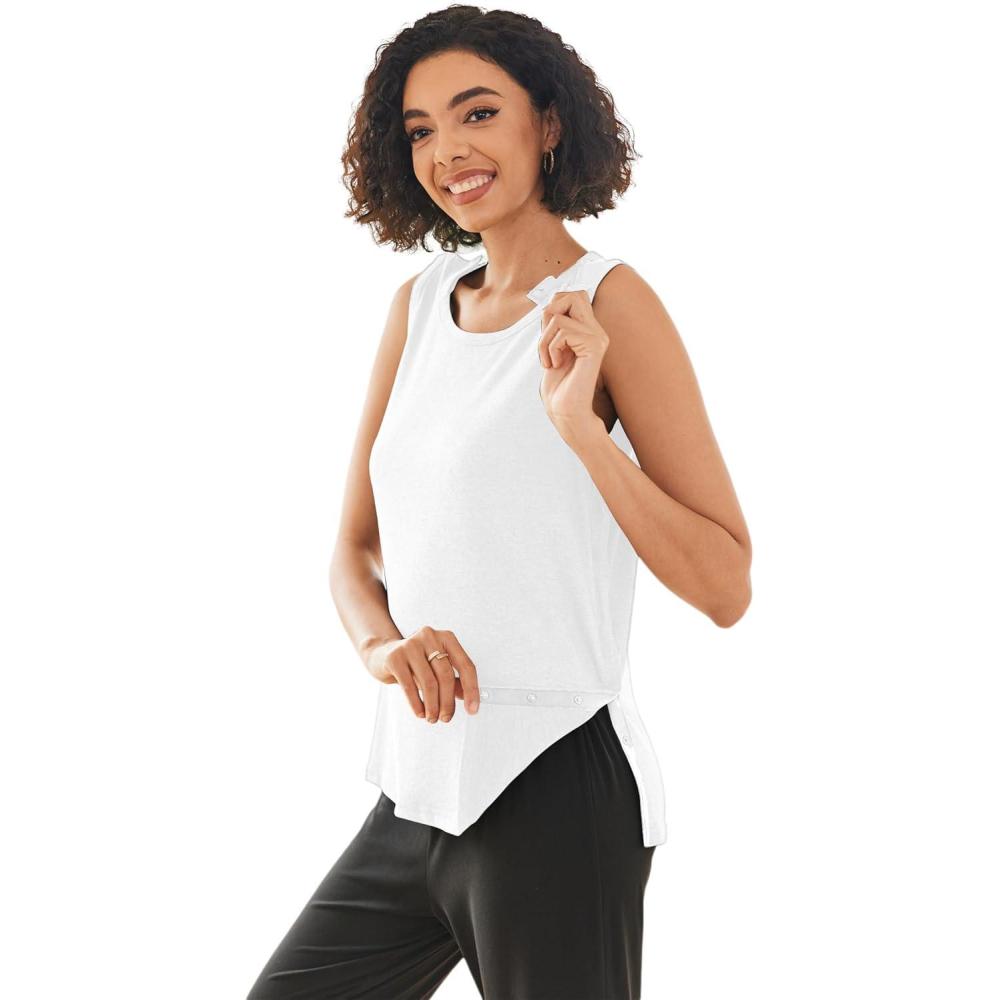 imageDeyeek Post Shoulder Surgery Shirts for Women Tear Away Snap Button Rotator Cuff Shirt Mastectomy Chemo Port Access Tank TopsWhite