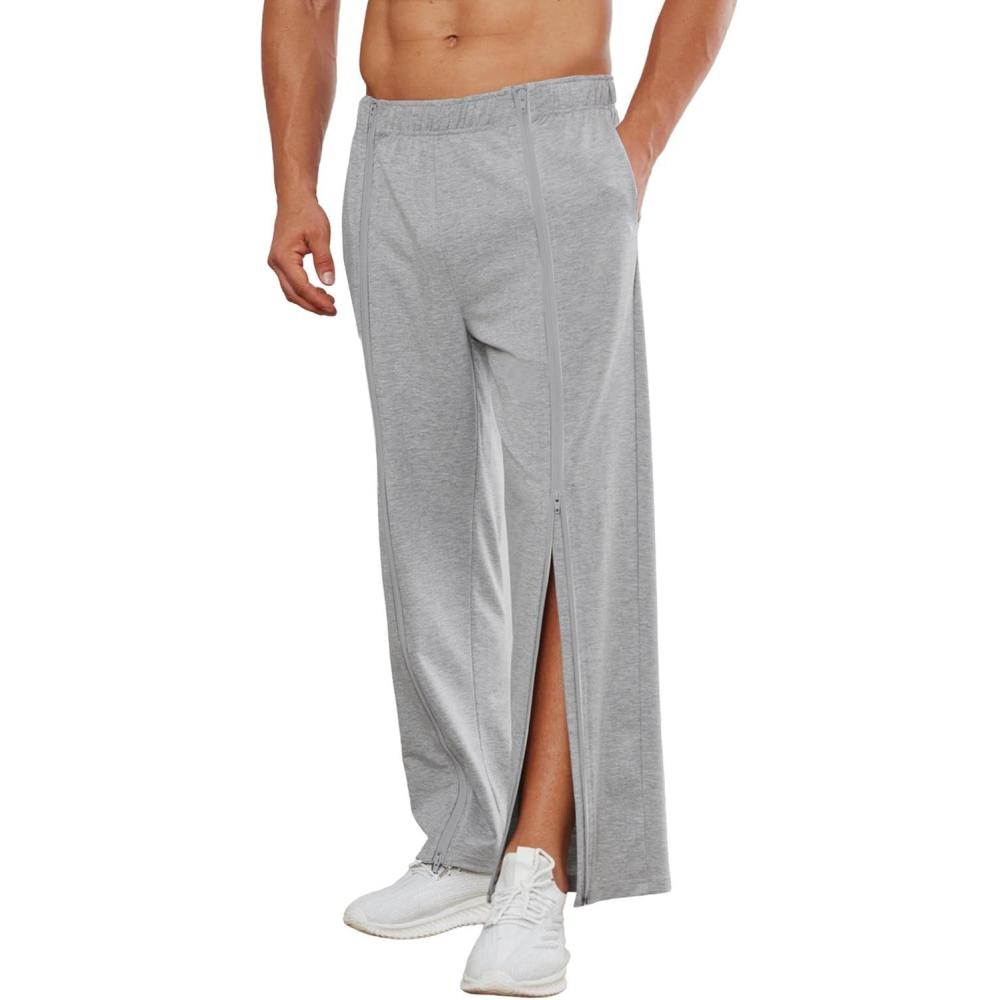 imageDeyeek Tear Away Pants for Men Full Zipper Legs Sweat Pants Mens Open Bottom Sweatpants Breakaway Cotton Post Surgery PantsGrey 1