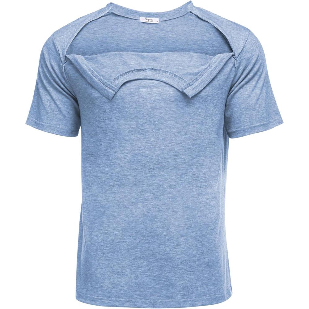 imageDeyeek Unisex Chemo Port Shirts Post Shoulder Surgery Recovery Shirts Tear Away Side Zippers Off Full Open Chemo ClothingLight Blue