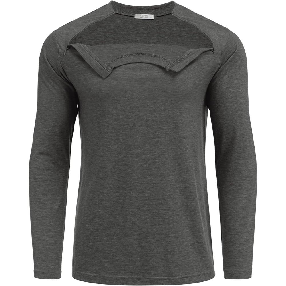 imageDeyeek Unisex Chemo Shirts for Port Access Chemotherapy Must Haves Long Sleeve Cancer Care Package for MenDark Grey