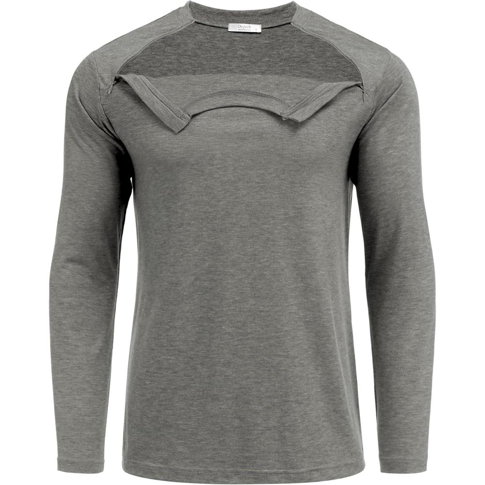 imageDeyeek Unisex Chemo Shirts for Port Access Chemotherapy Must Haves Long Sleeve Cancer Care Package for MenLight Grey