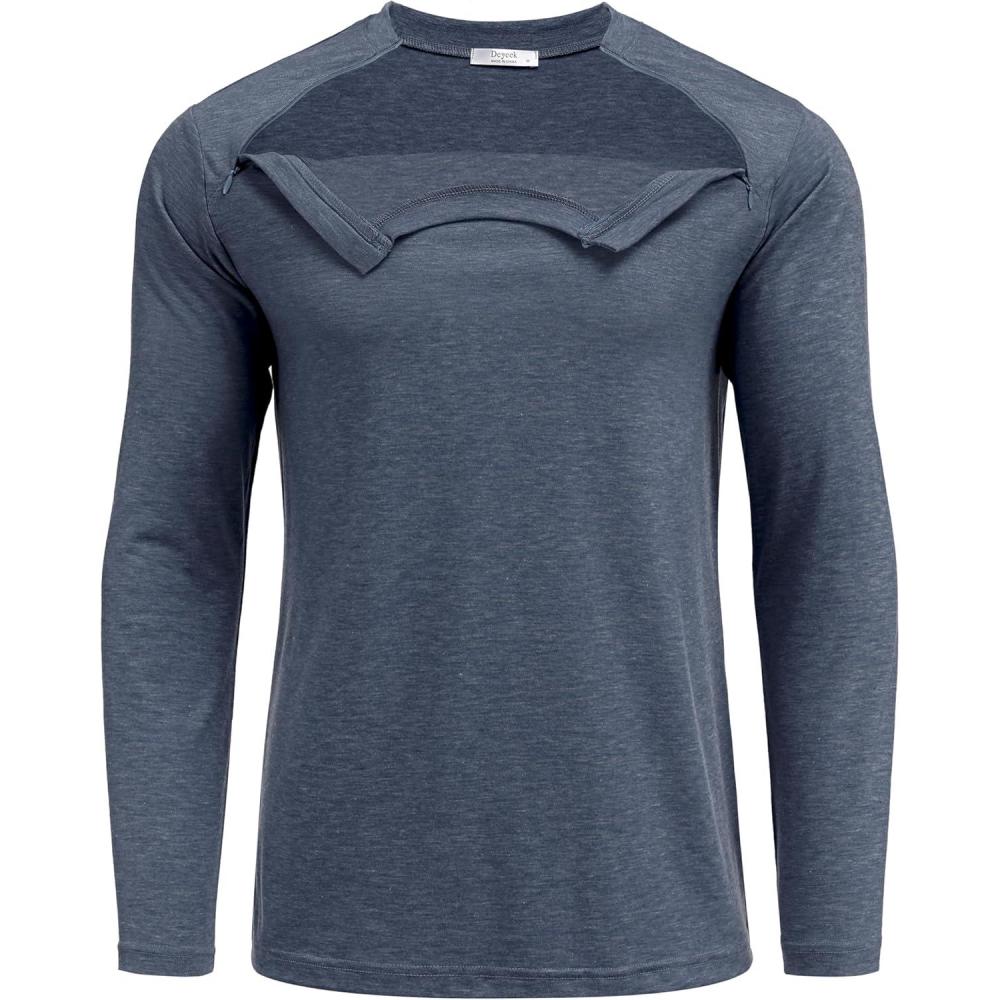 imageDeyeek Unisex Chemo Shirts for Port Access Chemotherapy Must Haves Long Sleeve Cancer Care Package for MenNavy Blue