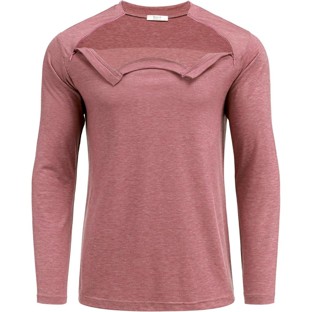 imageDeyeek Unisex Chemo Shirts for Port Access Chemotherapy Must Haves Long Sleeve Cancer Care Package for MenRed