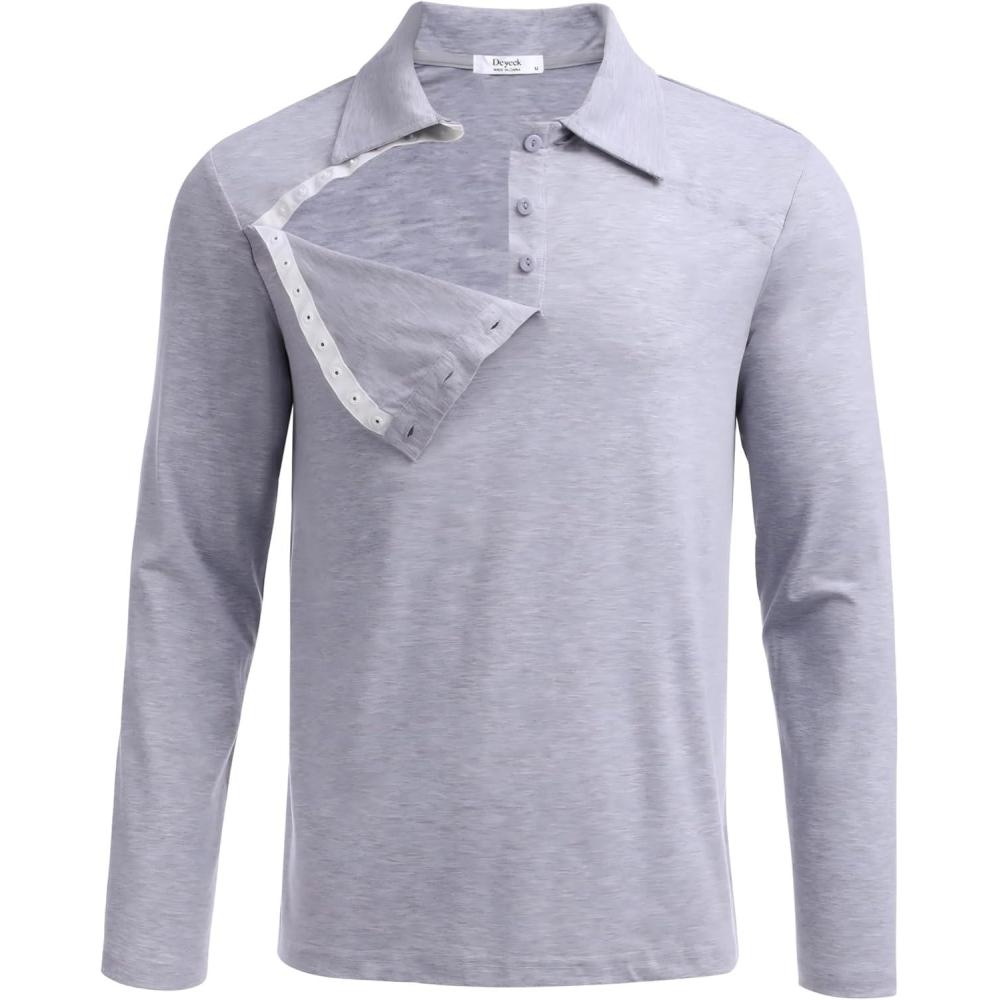 imageDeyeek Unisex Chemo Shirts for Port Access Post Shoulder Surgery Recovery Shirt Long Sleeve Tear Away Adaptive Chemo ClothingLight Gray