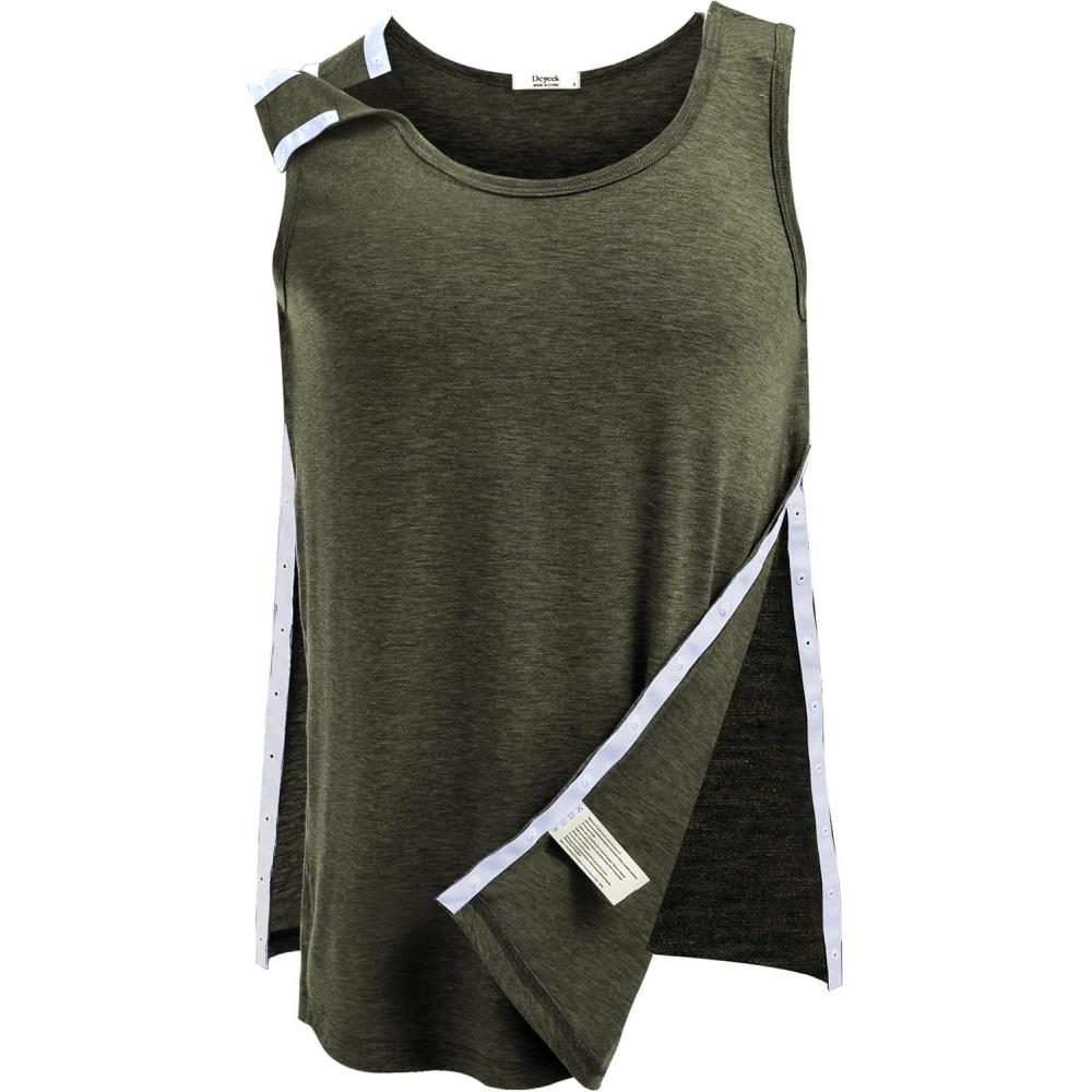 imageDeyeek Unisex Shoulder SnapAccess Tank Tops Post Surgery Shirts Tear Away Chemo Shirt Clothes After Rotator Cuff SurgeryGreen