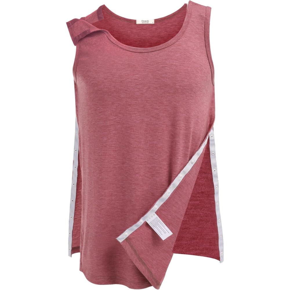 imageDeyeek Unisex Shoulder SnapAccess Tank Tops Post Surgery Shirts Tear Away Chemo Shirt Clothes After Rotator Cuff SurgeryRed
