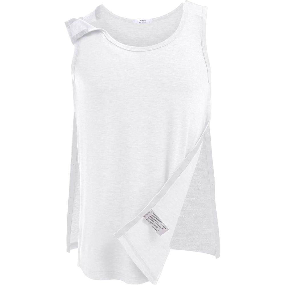 imageDeyeek Unisex Shoulder SnapAccess Tank Tops Post Surgery Shirts Tear Away Chemo Shirt Clothes After Rotator Cuff SurgeryWhite