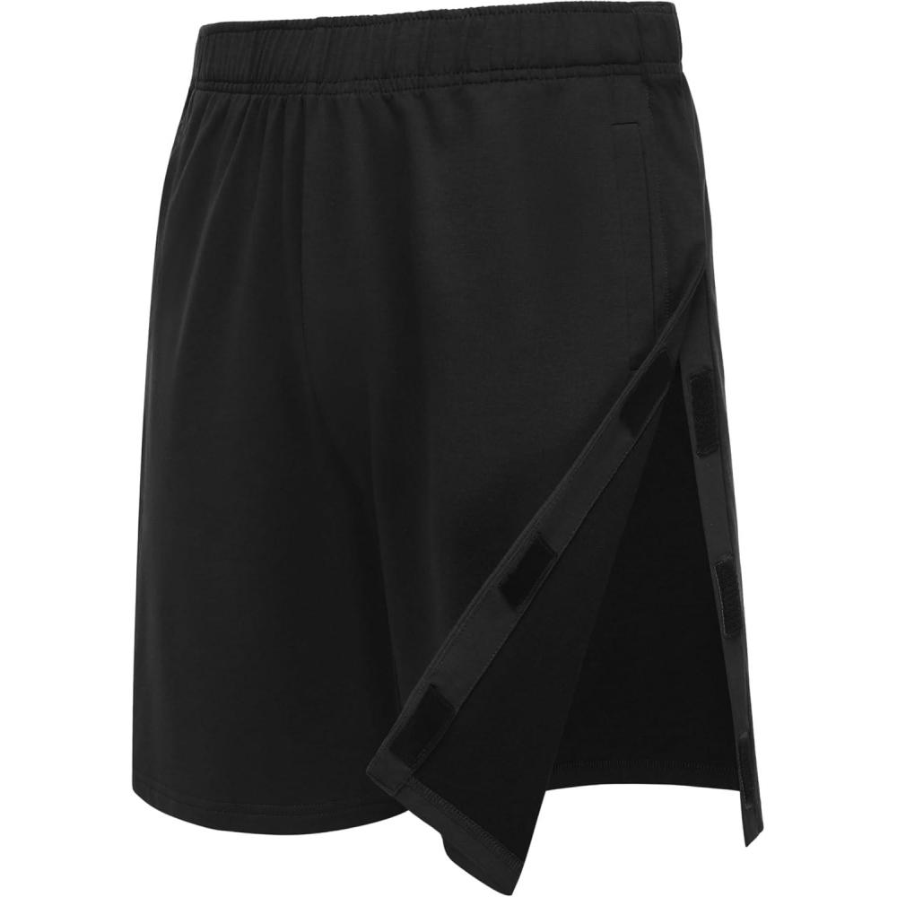 imageDeyeek Unisex Tear Away Shorts 9 Snap On Athletic Shorts Cotton Post Knee Hip Surgery Recovery Lounge Short with PocketsBlack