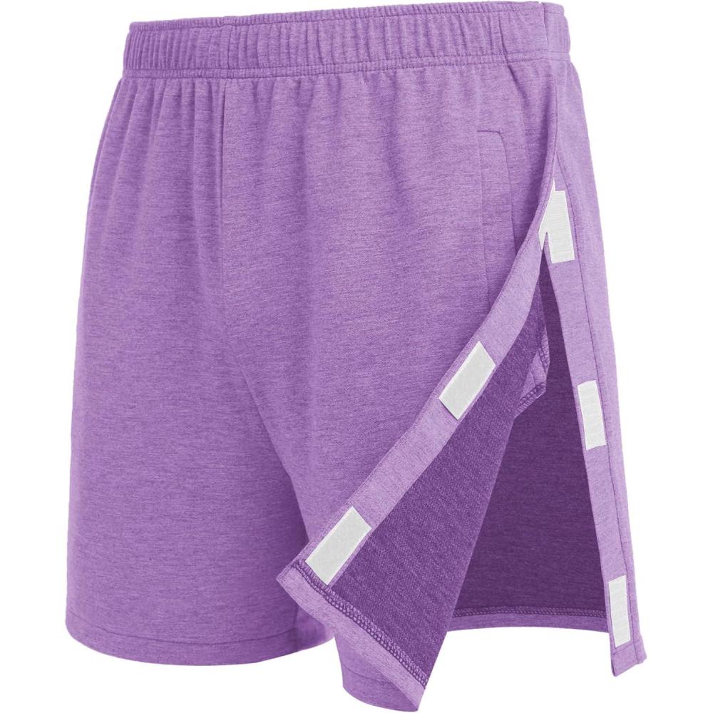 imageDeyeek Unisex Tear Away Shorts Snap On Athletic Cotton Shorts Post Knee Surgery Recovery Hip Replacement Pants with PocketsPurple