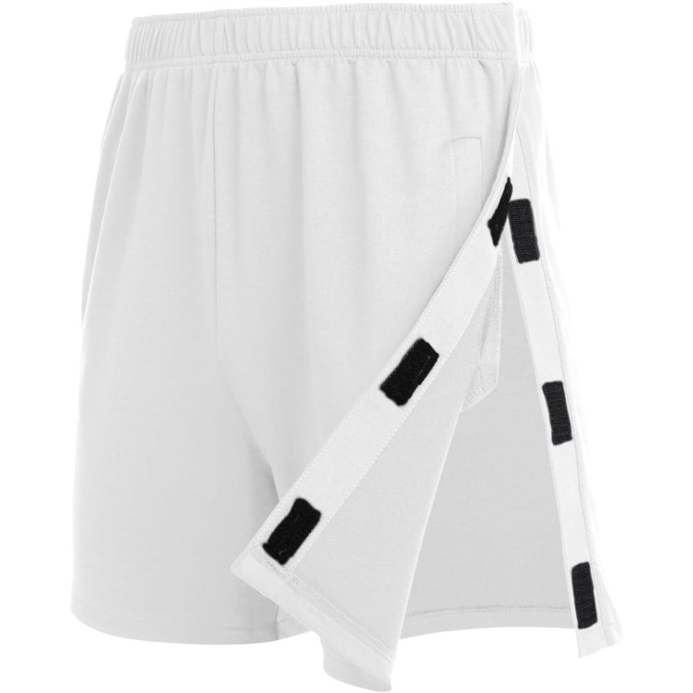 imageDeyeek Unisex Tear Away Shorts Snap On Athletic Cotton Shorts Post Knee Surgery Recovery Hip Replacement Pants with PocketsWhite