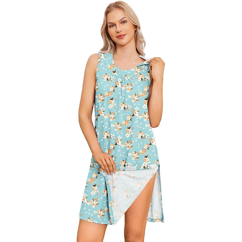 imageDeyeek Womens Post Shoulder Surgery Dress Tear Away Sleeveless Dress Side Full Open Chemo Port Adaptive NightgownGreen Print