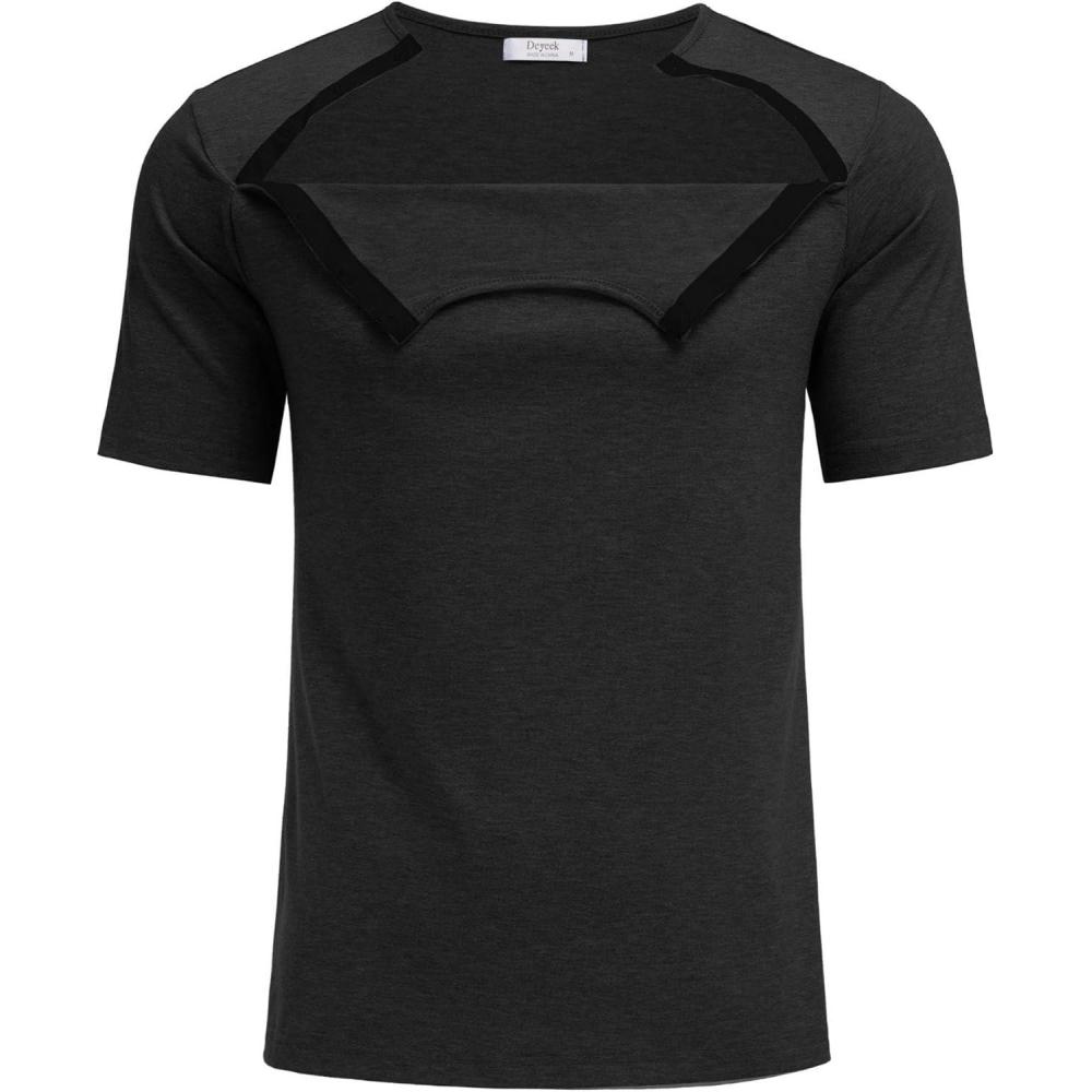imageDyeek Chemo for Shirt Port Access Chemotherapy Must Haves Tear Away Side Snap Short Sleeve Post Shoulder Surgery ShirtsBlack