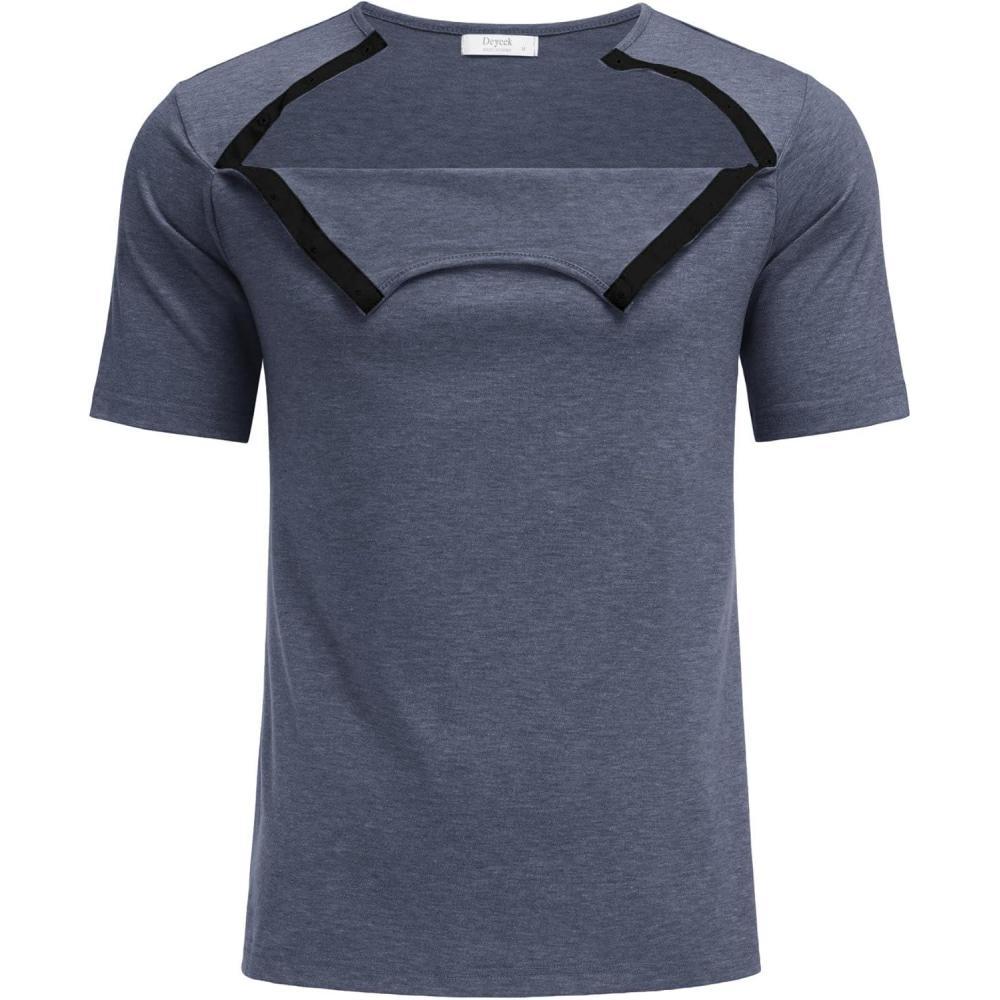 imageDyeek Chemo for Shirt Port Access Chemotherapy Must Haves Tear Away Side Snap Short Sleeve Post Shoulder Surgery ShirtsBlue Purple