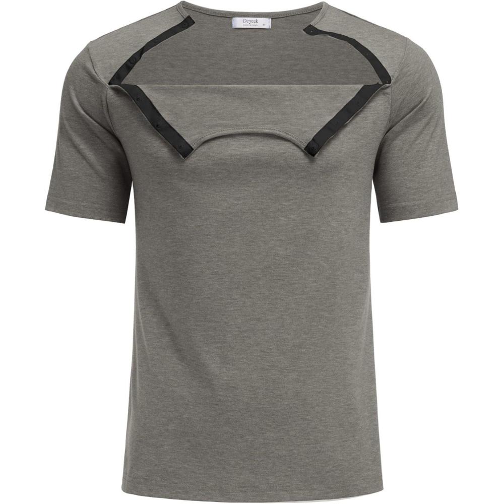 imageDyeek Chemo for Shirt Port Access Chemotherapy Must Haves Tear Away Side Snap Short Sleeve Post Shoulder Surgery ShirtsLight Gray