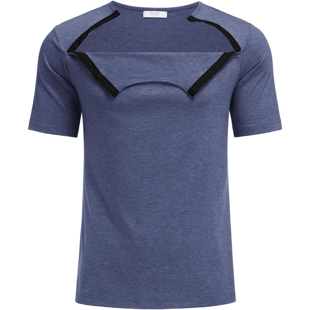 imageDyeek Chemo for Shirt Port Access Chemotherapy Must Haves Tear Away Side Snap Short Sleeve Post Shoulder Surgery ShirtsNavy Blue