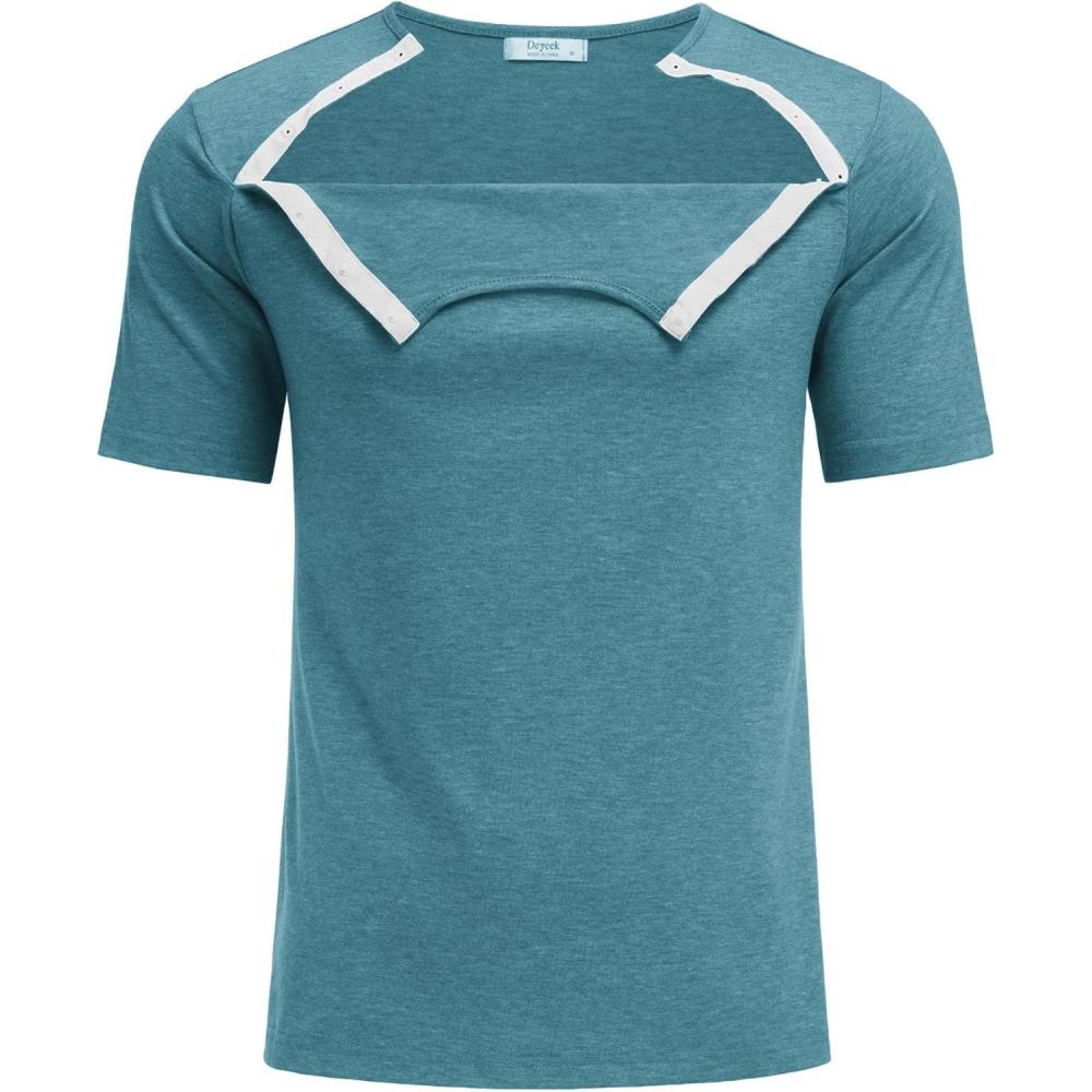 imageDyeek Chemo for Shirt Port Access Chemotherapy Must Haves Tear Away Side Snap Short Sleeve Post Shoulder Surgery ShirtsPeacock Blue