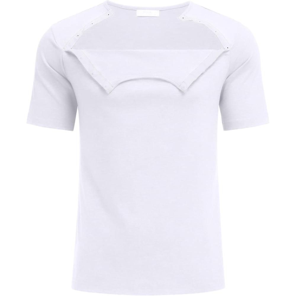 imageDyeek Chemo for Shirt Port Access Chemotherapy Must Haves Tear Away Side Snap Short Sleeve Post Shoulder Surgery ShirtsWhite