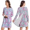 imageDeyeek Hospital Gowns for Women Open Back Dress Long Sleeve Post Surgery Tear Away Adaptive Nightgowns Dialysis ClothingBlue Rose Print