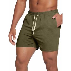 Deyeek 5.5 Inch Mens Pajama Shorts Sleep Cotton Lounge PJ Lightweight Elastic Waist Drawstring Nightwear Bottom with Pockets(Army Green)