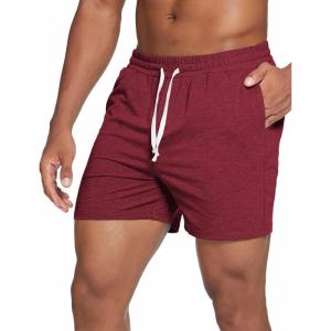 Deyeek 5.5 Inch Mens Pajama Shorts Sleep Cotton Lounge PJ Lightweight Elastic Waist Drawstring Nightwear Bottom with Pockets(Claret)