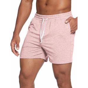 Deyeek 5.5 Inch Mens Pajama Shorts Sleep Cotton Lounge PJ Lightweight Elastic Waist Drawstring Nightwear Bottom with Pockets(Light Pink)