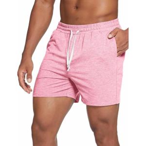 Deyeek 5.5 Inch Mens Pajama Shorts Sleep Cotton Lounge PJ Lightweight Elastic Waist Drawstring Nightwear Bottom with Pockets(Pink)