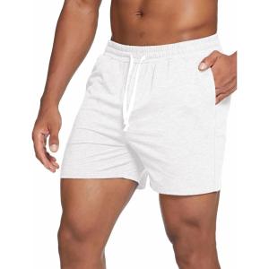 Deyeek 5.5 Inch Mens Pajama Shorts Sleep Cotton Lounge PJ Lightweight Elastic Waist Drawstring Nightwear Bottom with Pockets(White)