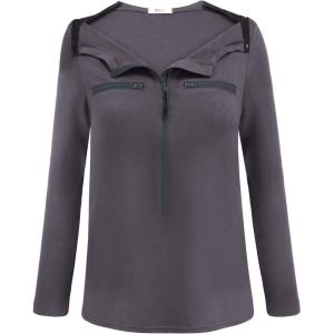 Deyeek Chemo Port Shirts for Women 2 Side Snaps Long Sleeve Shoulder Post Surgery Clothing Dialysis Breast Cancer Shirts(Dark Grey)
