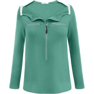 Deyeek Chemo Port Shirts for Women 2 Side Snaps Long Sleeve Shoulder Post Surgery Clothing Dialysis Breast Cancer Shirts(Green)