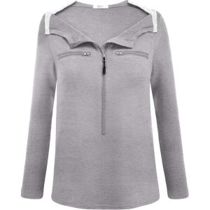 Deyeek Chemo Port Shirts for Women 2 Side Snaps Long Sleeve Shoulder Post Surgery Clothing Dialysis Breast Cancer Shirts(Light Grey)