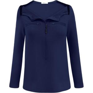 Deyeek Chemo Port Shirts for Women 2 Side Snaps Long Sleeve Shoulder Post Surgery Clothing Dialysis Breast Cancer Shirts(Navy Blue)