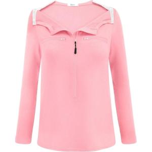 Deyeek Chemo Port Shirts for Women 2 Side Snaps Long Sleeve Shoulder Post Surgery Clothing Dialysis Breast Cancer Shirts(Pink)