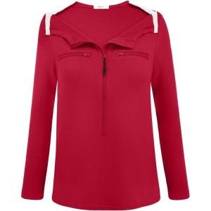 Deyeek Chemo Port Shirts for Women 2 Side Snaps Long Sleeve Shoulder Post Surgery Clothing Dialysis Breast Cancer Shirts(Red)