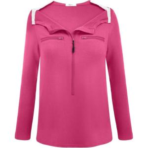Deyeek Chemo Port Shirts for Women 2 Side Snaps Long Sleeve Shoulder Post Surgery Clothing Dialysis Breast Cancer Shirts(Rose Red)
