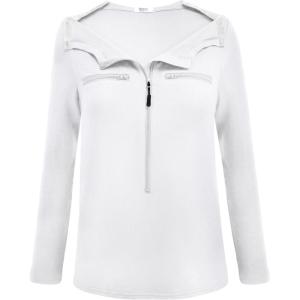 Deyeek Chemo Port Shirts for Women 2 Side Snaps Long Sleeve Shoulder Post Surgery Clothing Dialysis Breast Cancer Shirts(White)