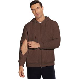 Deyeek Dialysis Sweatshirts with Arm Zipper Jacket Full-Zip Hemodialysis Cotton Warm Heavyweight Sweatshirt(Brown)