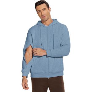 Deyeek Dialysis Sweatshirts with Arm Zipper Jacket Full-Zip Hemodialysis Cotton Warm Heavyweight Sweatshirt(Gray Blue)