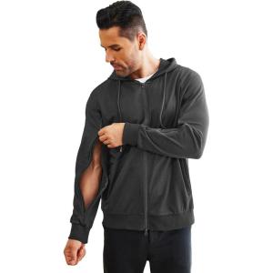 Deyeek Dialysis Sweatshirts with Arm Zipper Jacket Full-Zip Lightweight Hemodialysis Cotton Jacket with Pockets(Dark Grey)