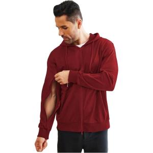 Deyeek Dialysis Sweatshirts with Arm Zipper Jacket Full-Zip Lightweight Hemodialysis Cotton Jacket with Pockets(Dark Red)